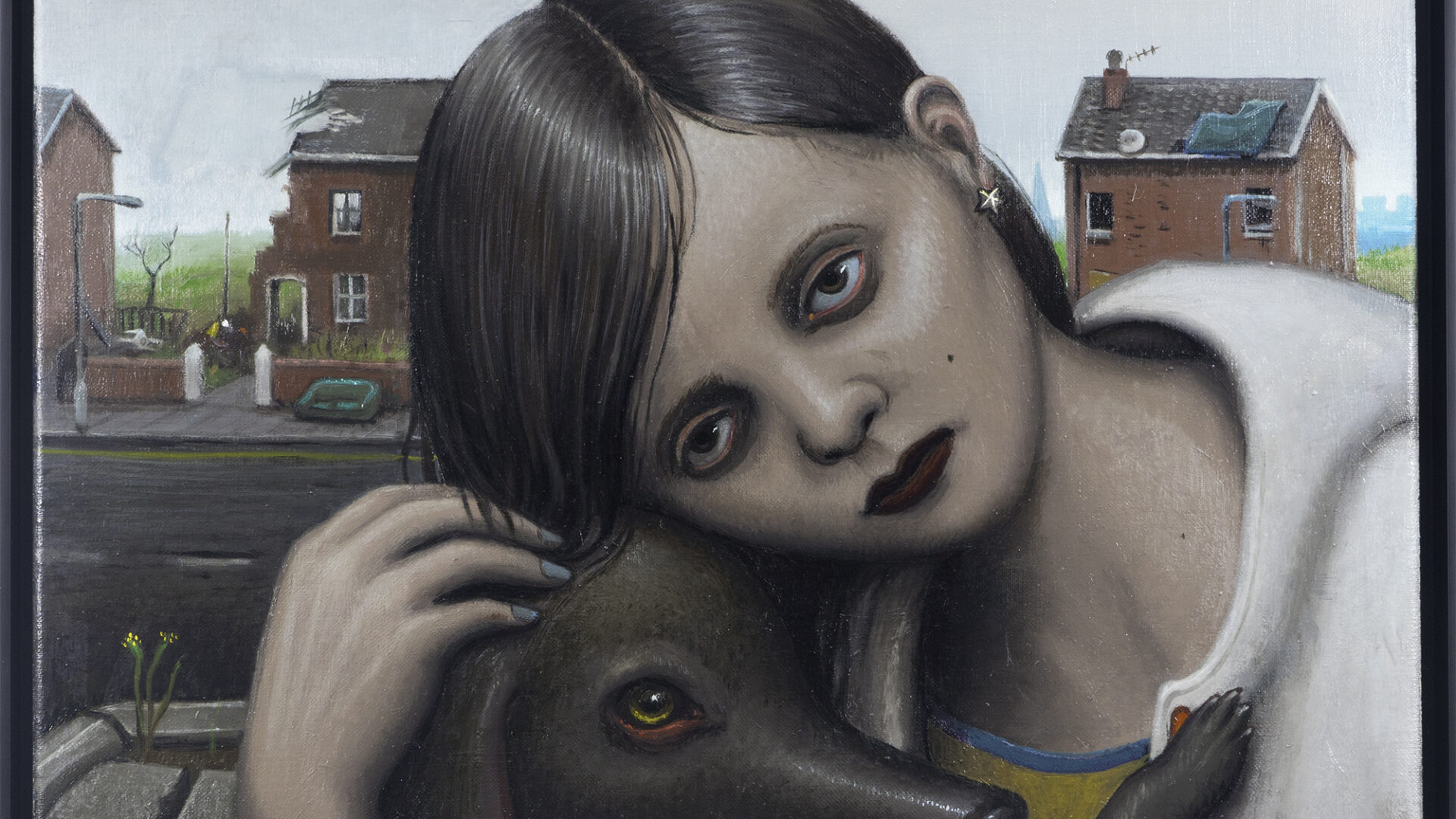 Michael Kirkham, Girl with Dog, 2019, 50 x 60 cm. Oil on canvas